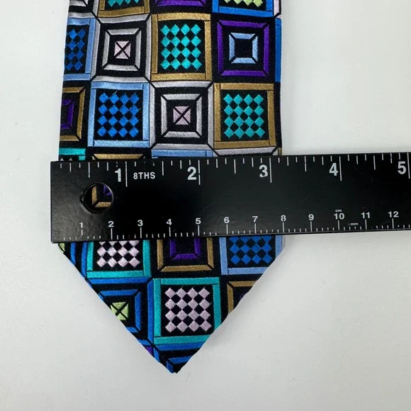 Robert Talbott Silk Tie Geometric Squares Pattern Purple Blue Green - Picture 6 of 6